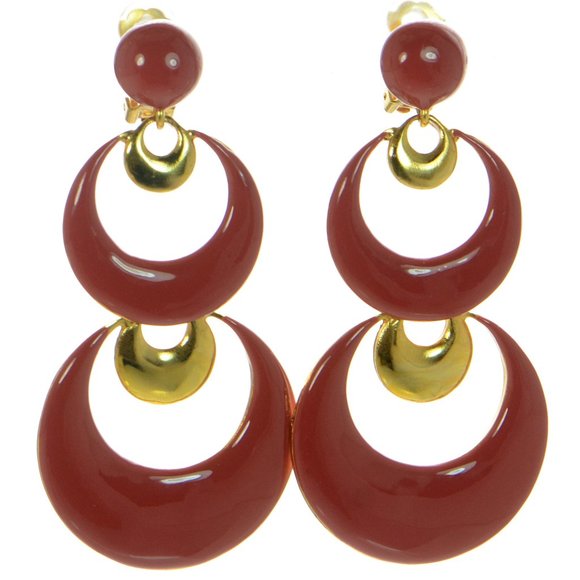 Oscar de la Renta Jewelry - Oscar de la Renta  Gold-tone Red Enamel Moon Drop Large Earrings